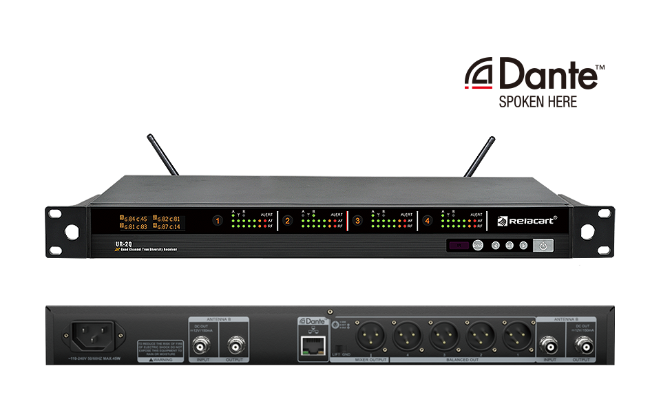 UR-2Q-Dante四通道真分集无线麦克风接收机前后板